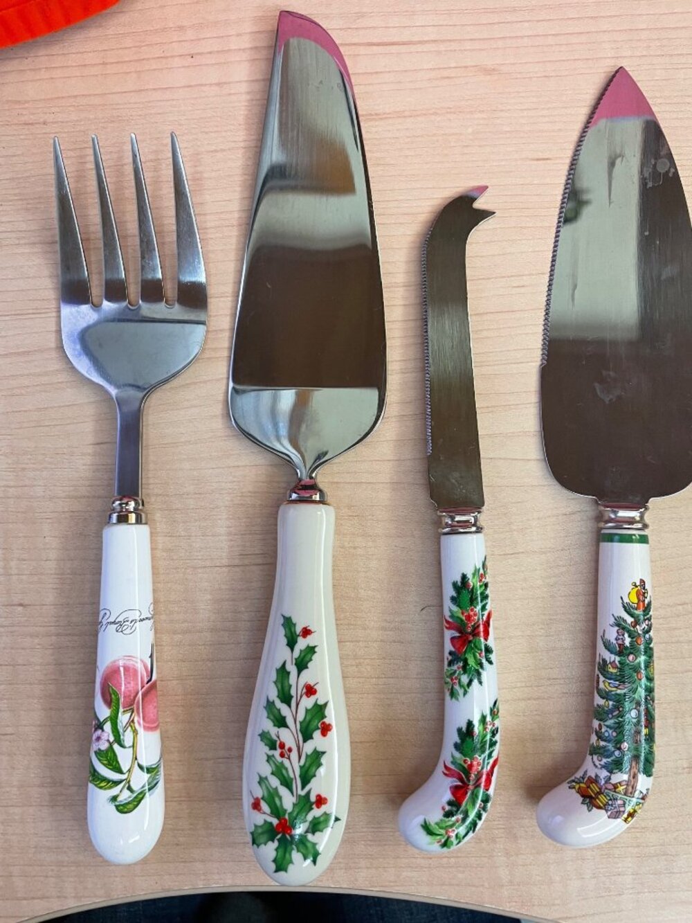 Vintage Christmas Serving Lot 4 Spode Lenox Portmeirion Porcelain Handle Servers